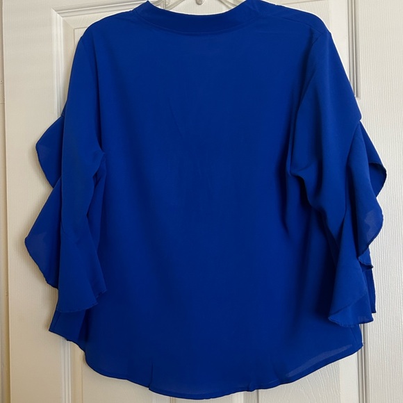NWOT Royal Blue Flutter Sleeve Blouse with Mandarin Collar - Picture 6 of 7